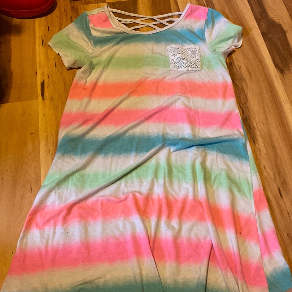 SO, 16 in kids, neon rainbow dress